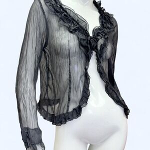 La Quest Ceque Sheer Ruffle Cardigan Black Fairy Grunge Japan Womens L